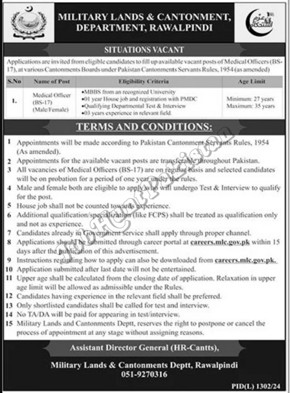 Military Lands and Cantonment Department Rawalpindi Job 2024 2 Military Lands and Cantonment Department Rawalpindi Job 2024
Job Positions at Military Lands and Cantonment Department
