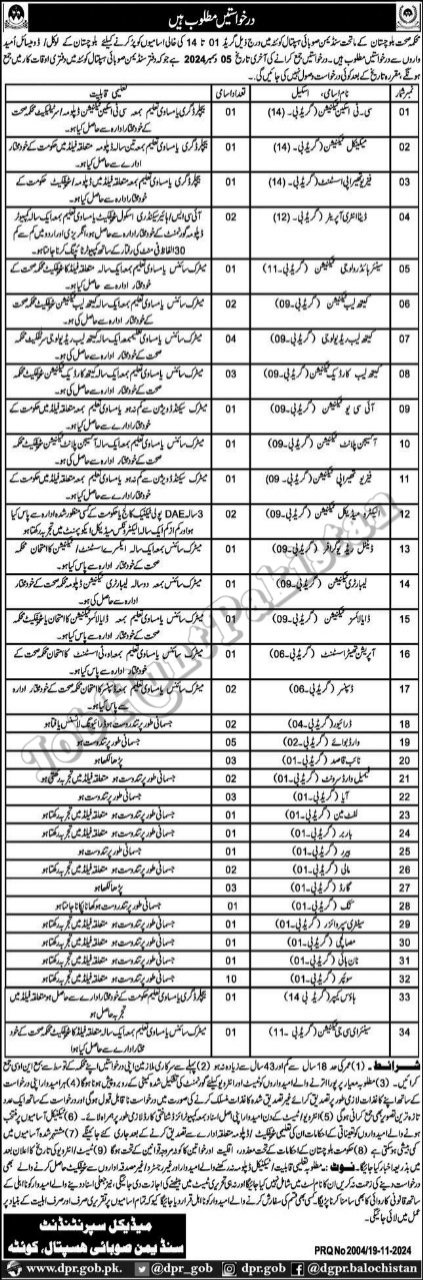 Sandeman Provincial Hospital Quetta Jobs 2024
Job Vacancies At Sandeman Provincial Hospital Quetta jobs 2024