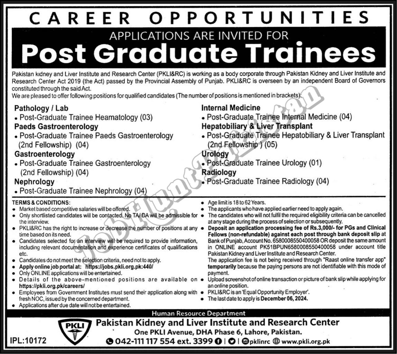 Pakistan Kidney and Liver Institute and Research Center Jobs 2024 Pakistan Kidney And Liver Institute & Research PKLI Jobs