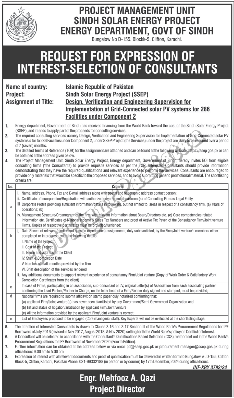 Sindh Solar Energy Project Energy Department Jobs 2024