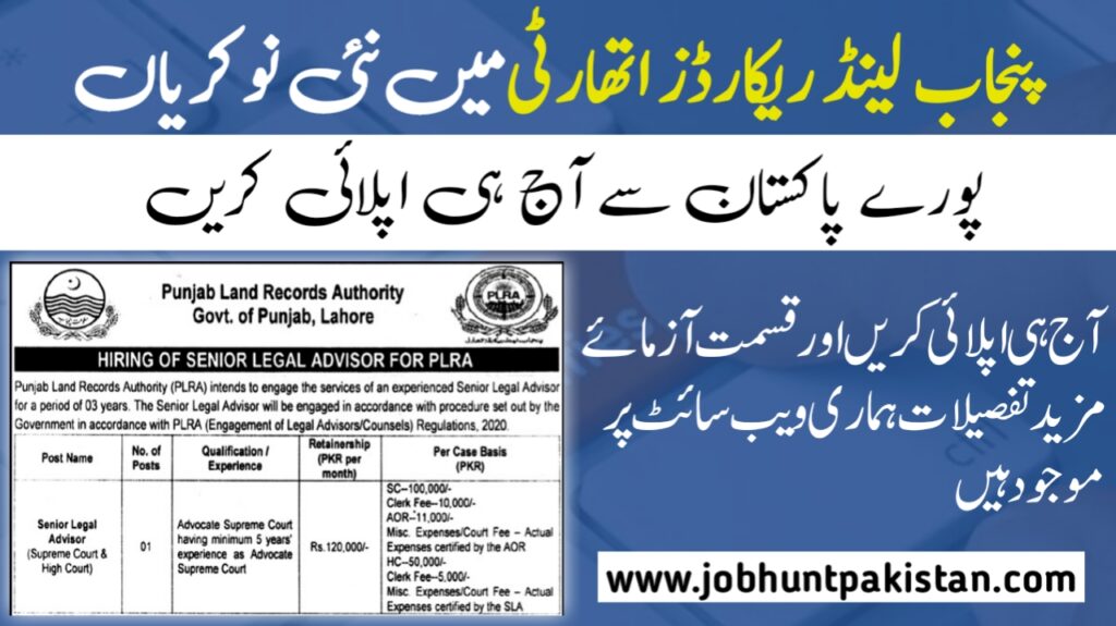 Punjab Land Records Authority PLRA Jobs 2024 Job Vacancy at Punjab Land Records Authority PLRA