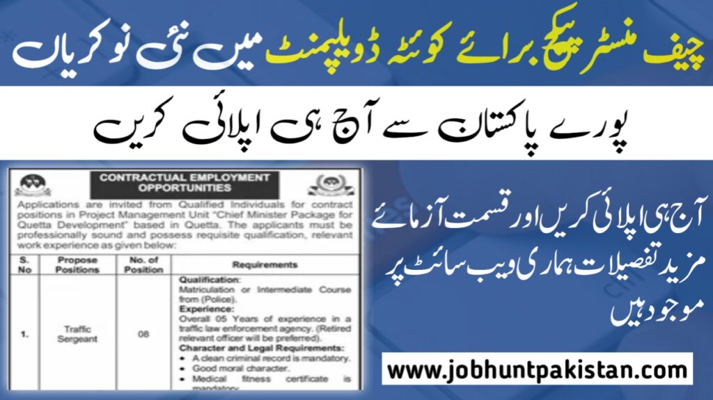 Chief Minister Package for Quetta Development Jobs 2024