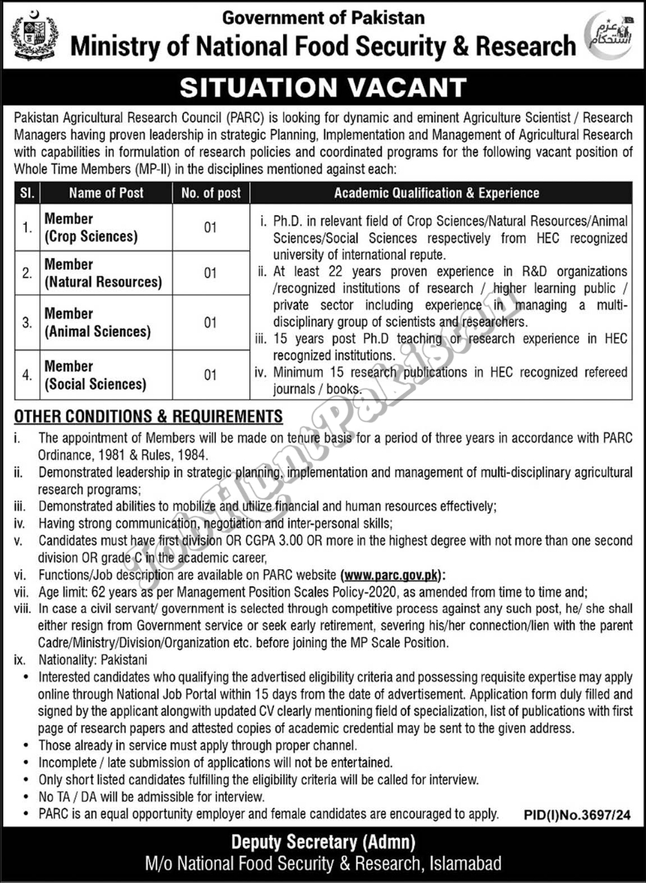 Ministry of National Food Security and Research Jobs 2024