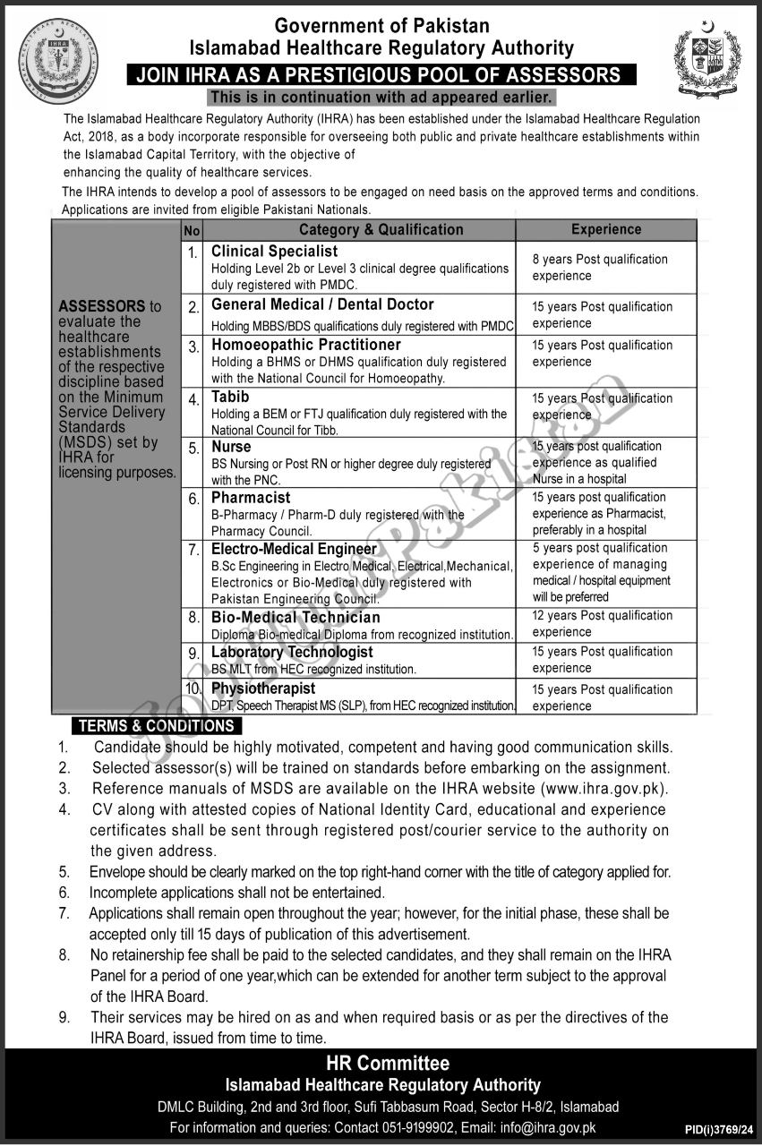 Positions Open at Islamabad Healthcare Regulatory Authority 2024