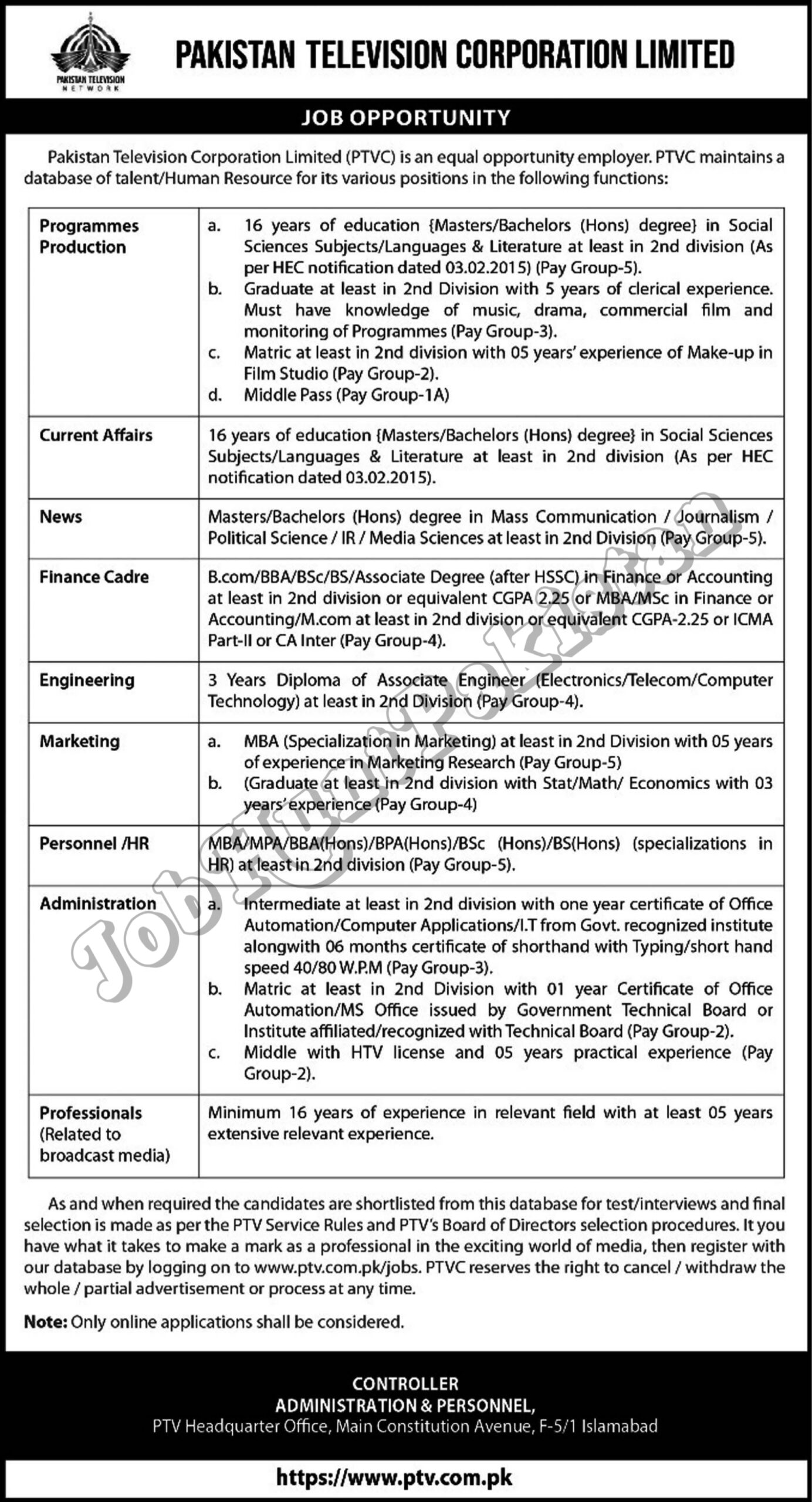 Latest Pakistan Television Corporation Limited PTV Jobs 2025 2 PTV Pakistan Television Corporation Limited Jobs 2025